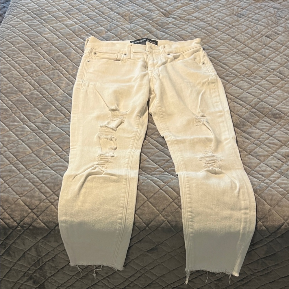 Express Cream Distressed Skinny Pants